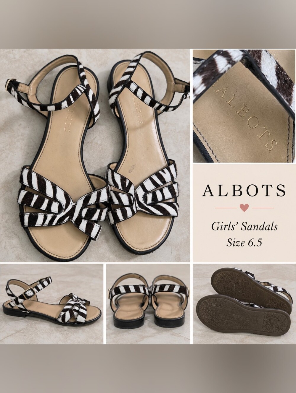 Talbots Zebra Print Haircalf Sandals – Girls Size 6.5